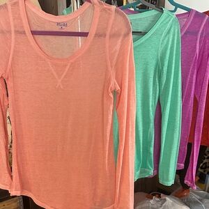 Mudd Women's Long Sleeve Tops - 3 Tops : Peach, Mint, and Violet